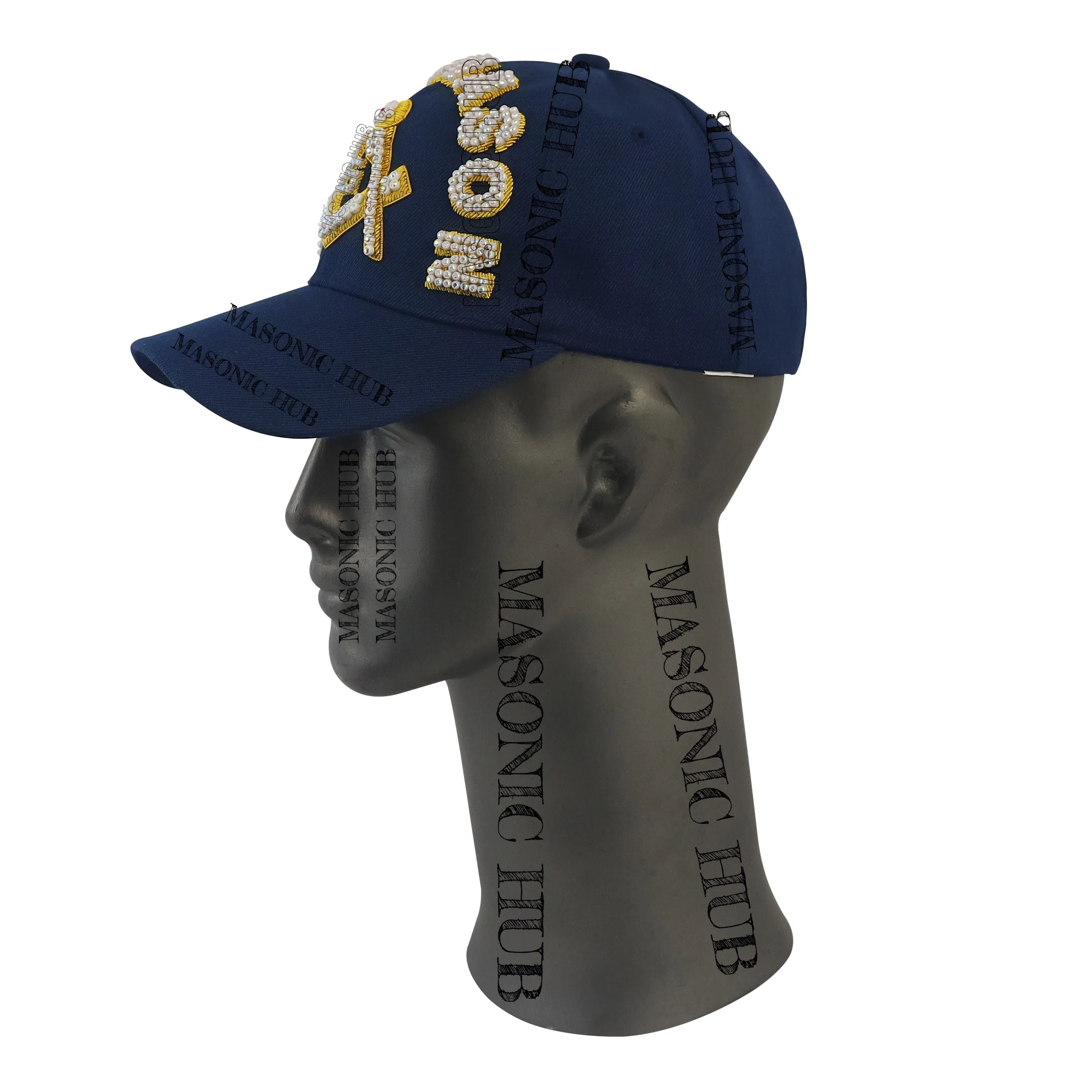 Masonic Freemason Navy Blue Handmade Cap – Bullion Embroidered Compass & Square