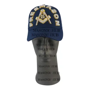 Masonic Freemason Navy Blue Handmade Cap – Bullion Embroidered Compass & Square