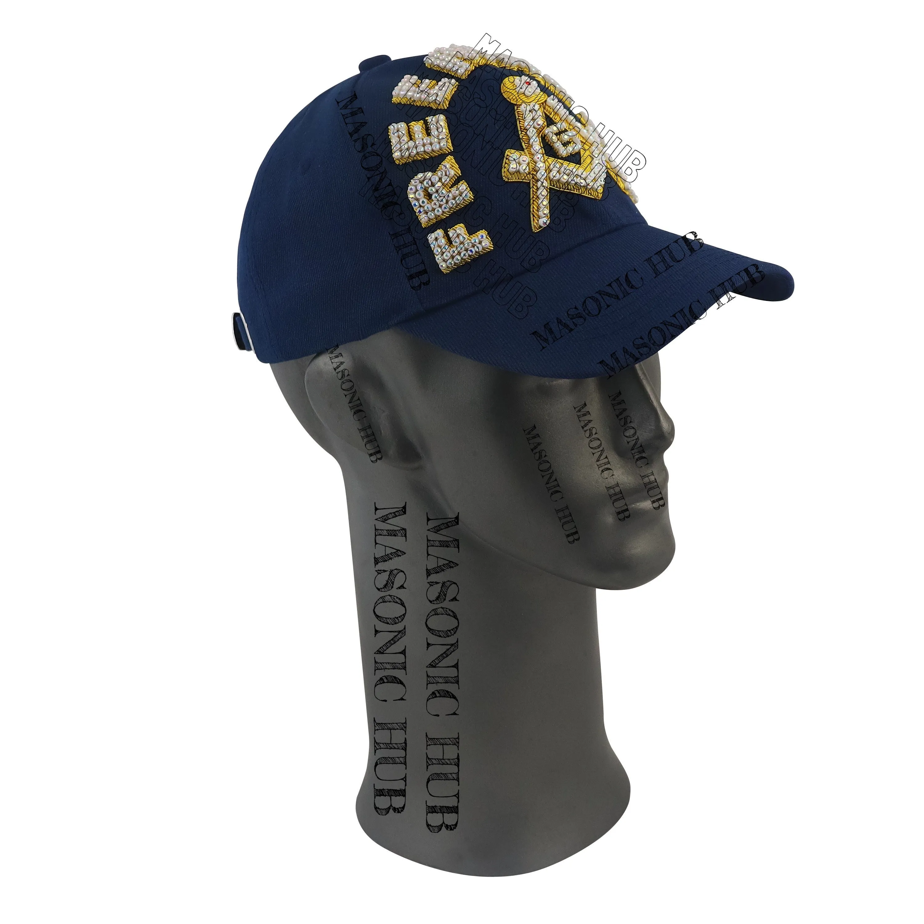 Masonic Freemason Navy Blue Handmade Cap – Bullion Embroidered Compass & Square