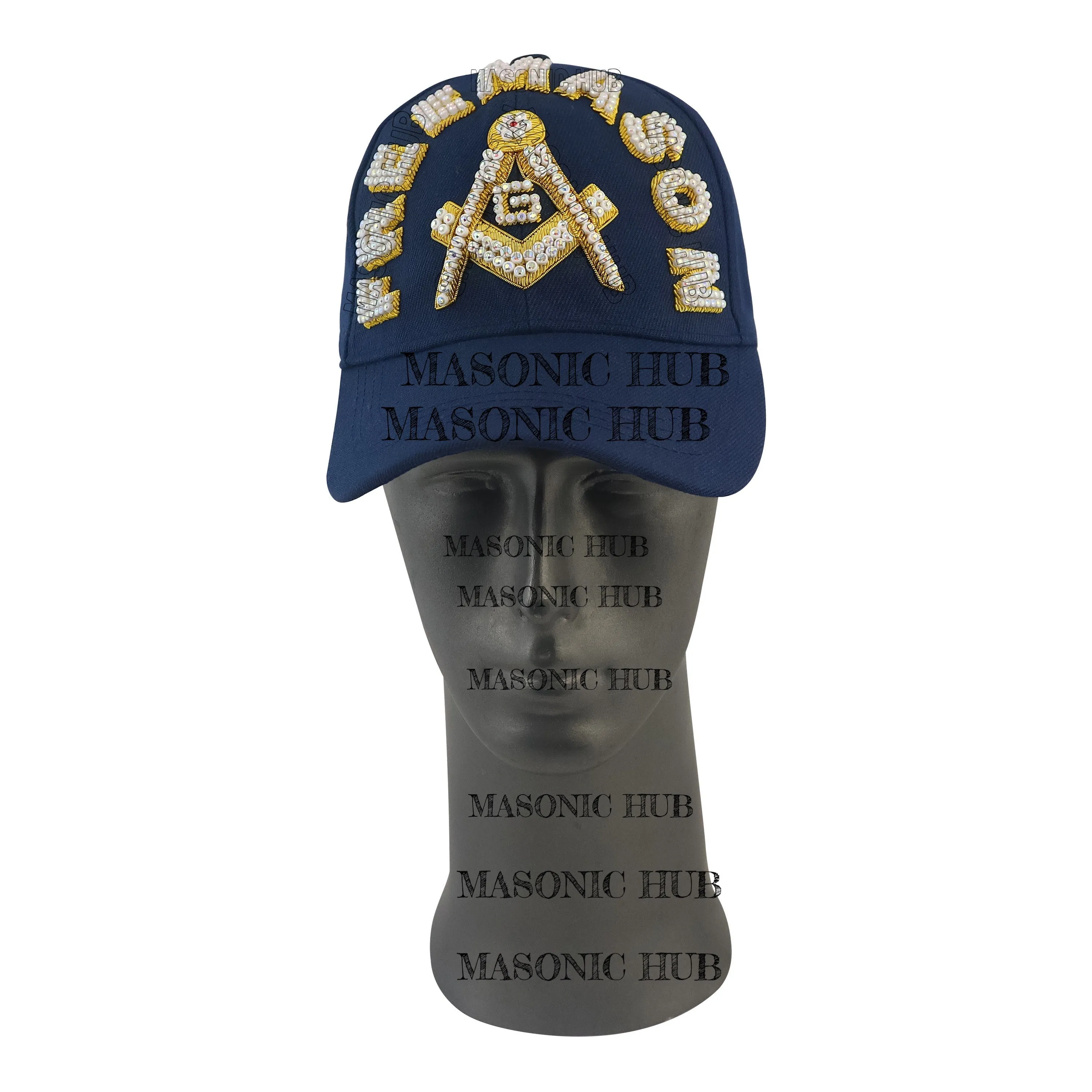 Masonic Freemason Navy Blue Handmade Cap – Bullion Embroidered Compass & Square