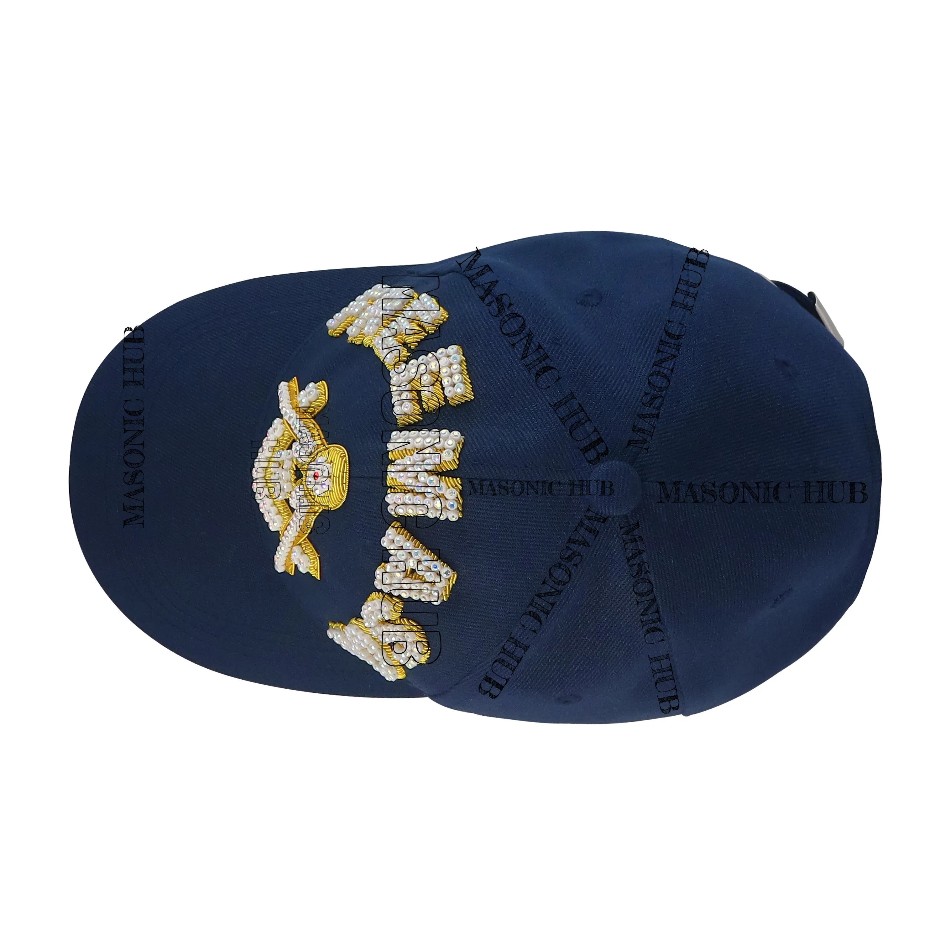 Masonic Freemason Navy Blue Handmade Cap – Bullion Embroidered Compass & Square