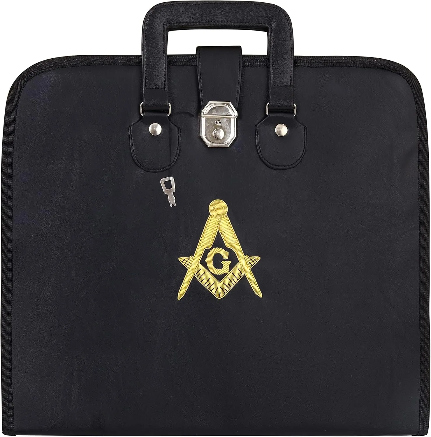 Masonic Hub Hand Embroidered Square & Compass Masonic Apron Carrying Case – Hard Sided Carrying Case with Handle, Lock & Key – Fits Master Mason Apron & Chain Collar (Black)