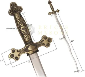 Masonic Sword - Snake Flaming Sword Square Compass with Gold Hilt