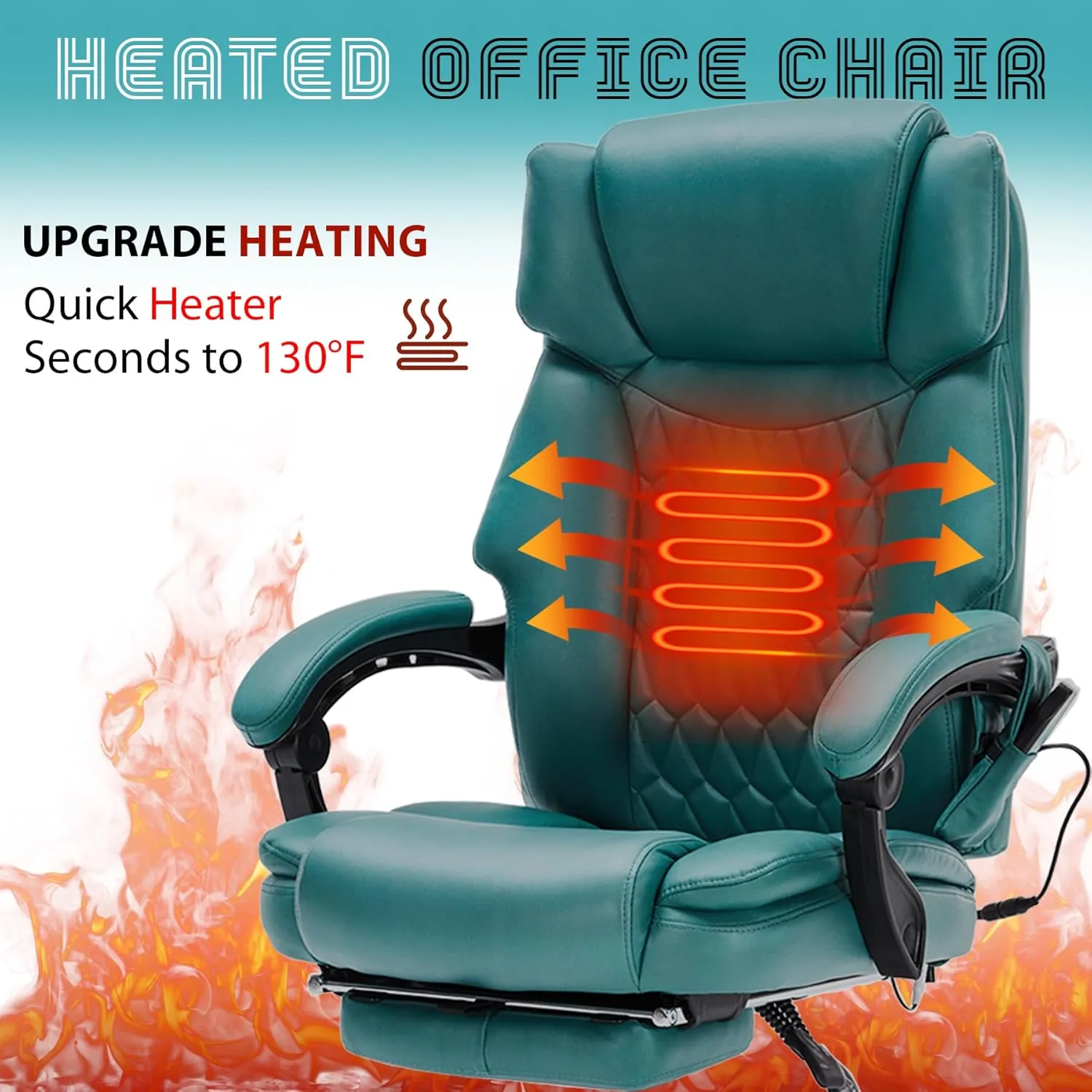 Massage Office Chair with Foot Rest 6 Points Vibration and Heat Home Office Desk Chairs for Heavy People 400lbs Reclining Managerial Chairs Ergonomic Executive Chair (Teal Blue)