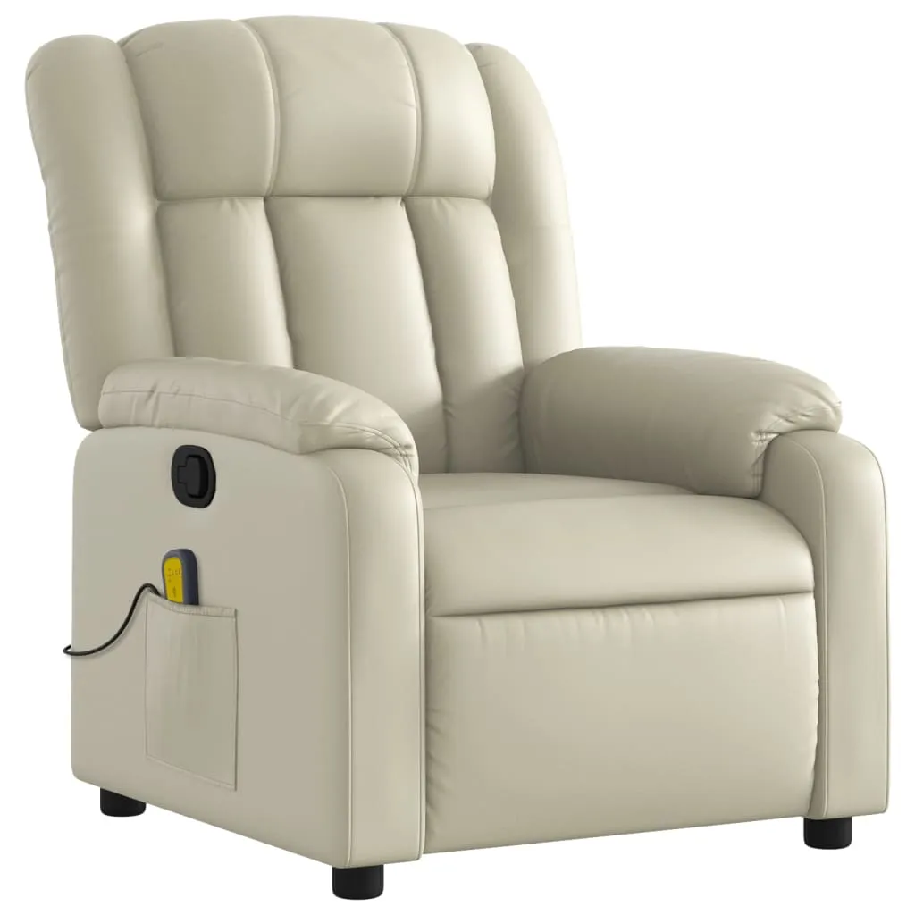 Massage Recliner Chair Cream Faux Leather