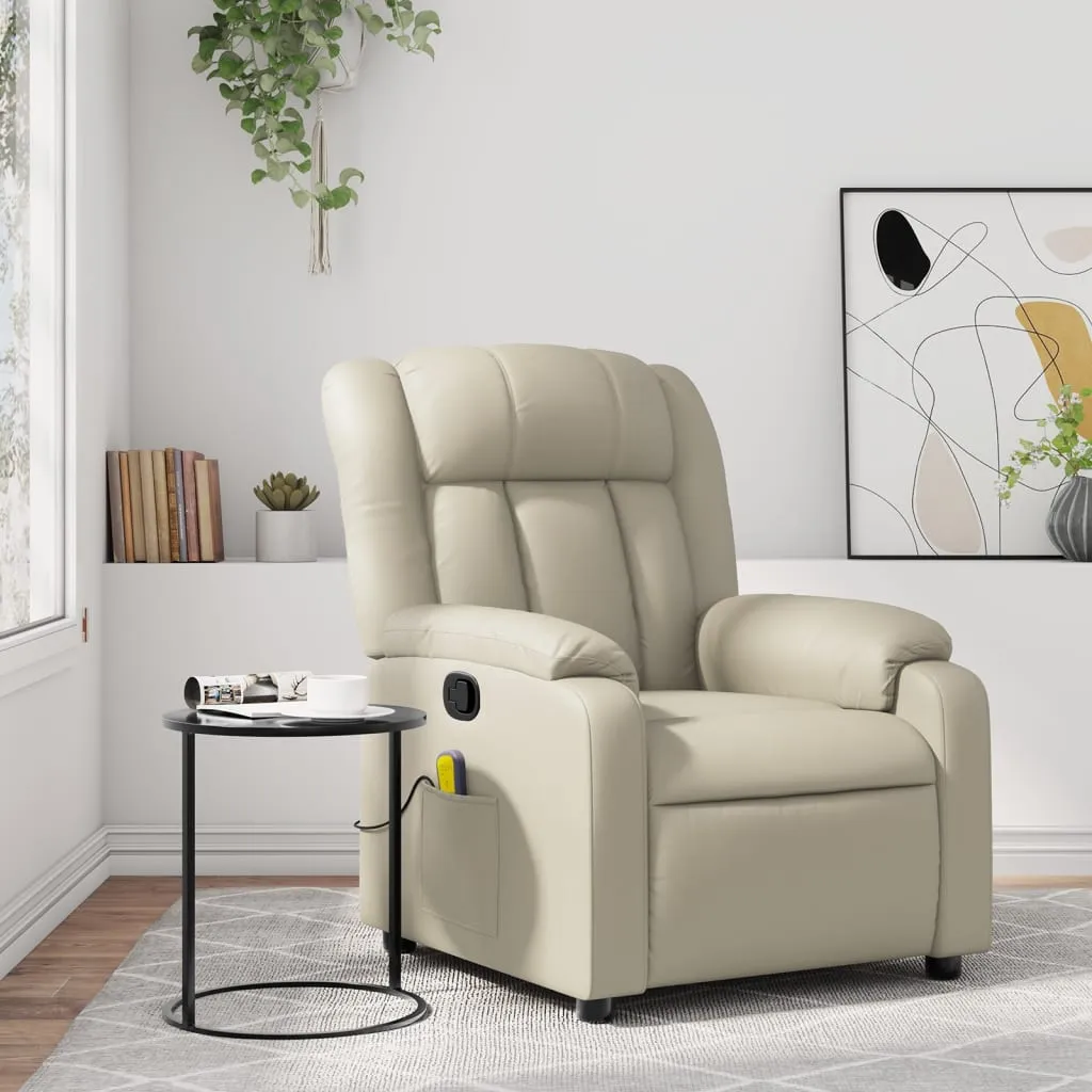 Massage Recliner Chair Cream Faux Leather