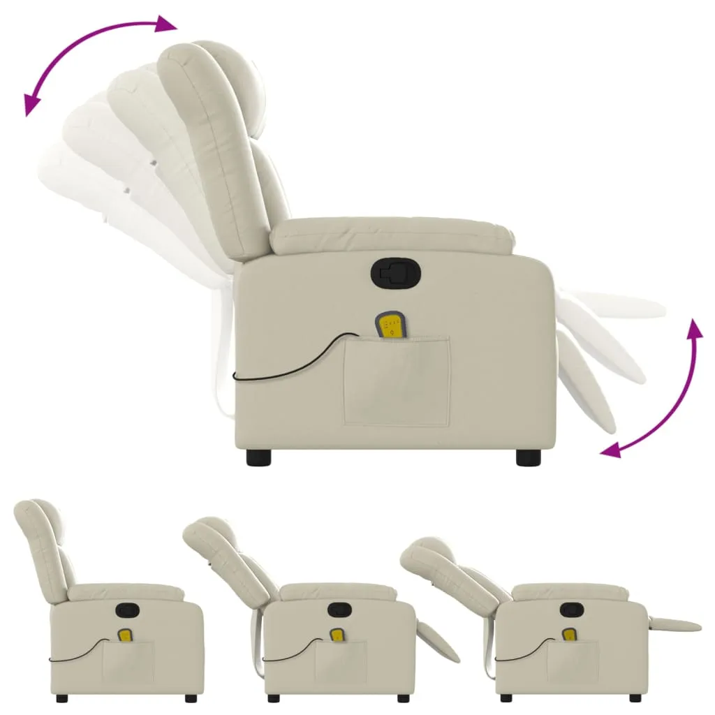 Massage Recliner Chair Cream Faux Leather