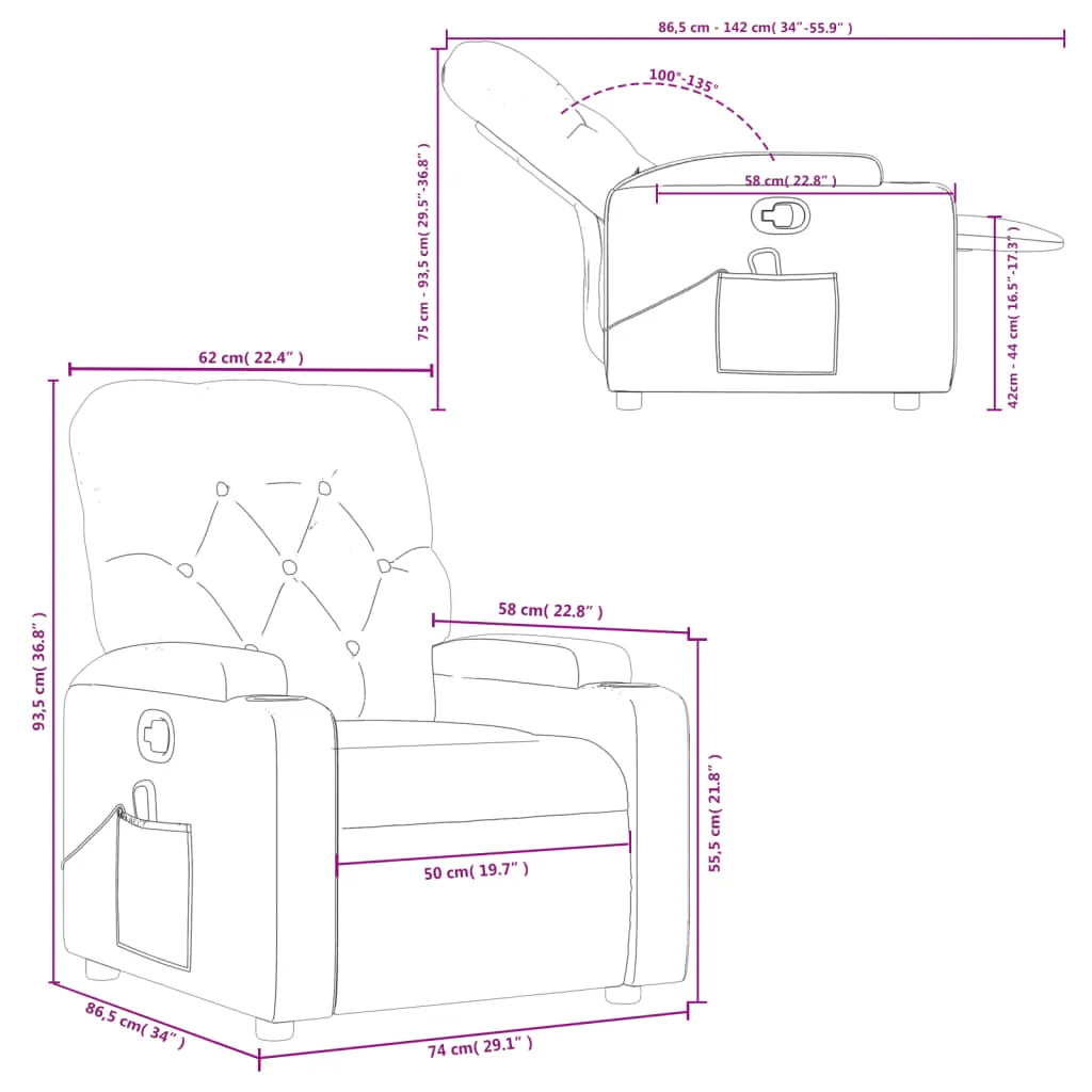 Massage Recliner Chair Dark Green Fabric