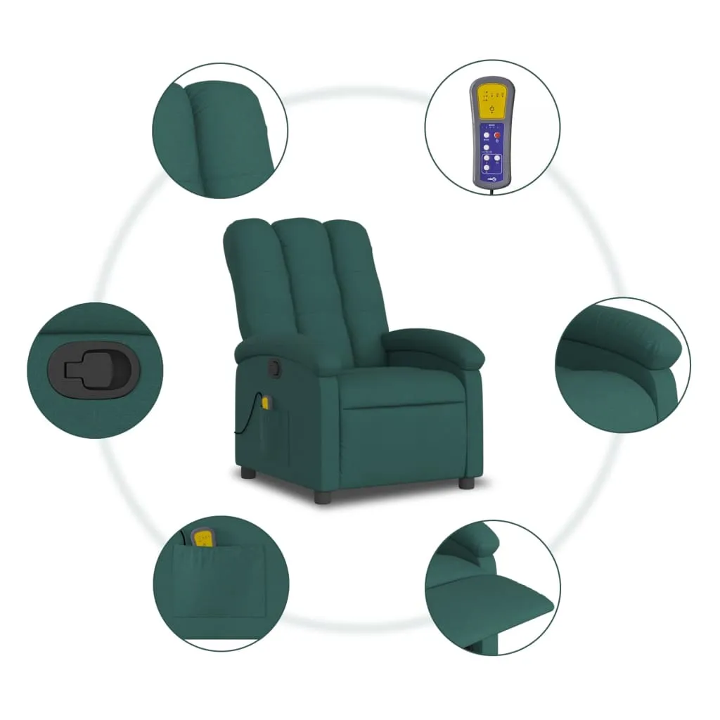 Massage Recliner Chair Dark Green Fabric