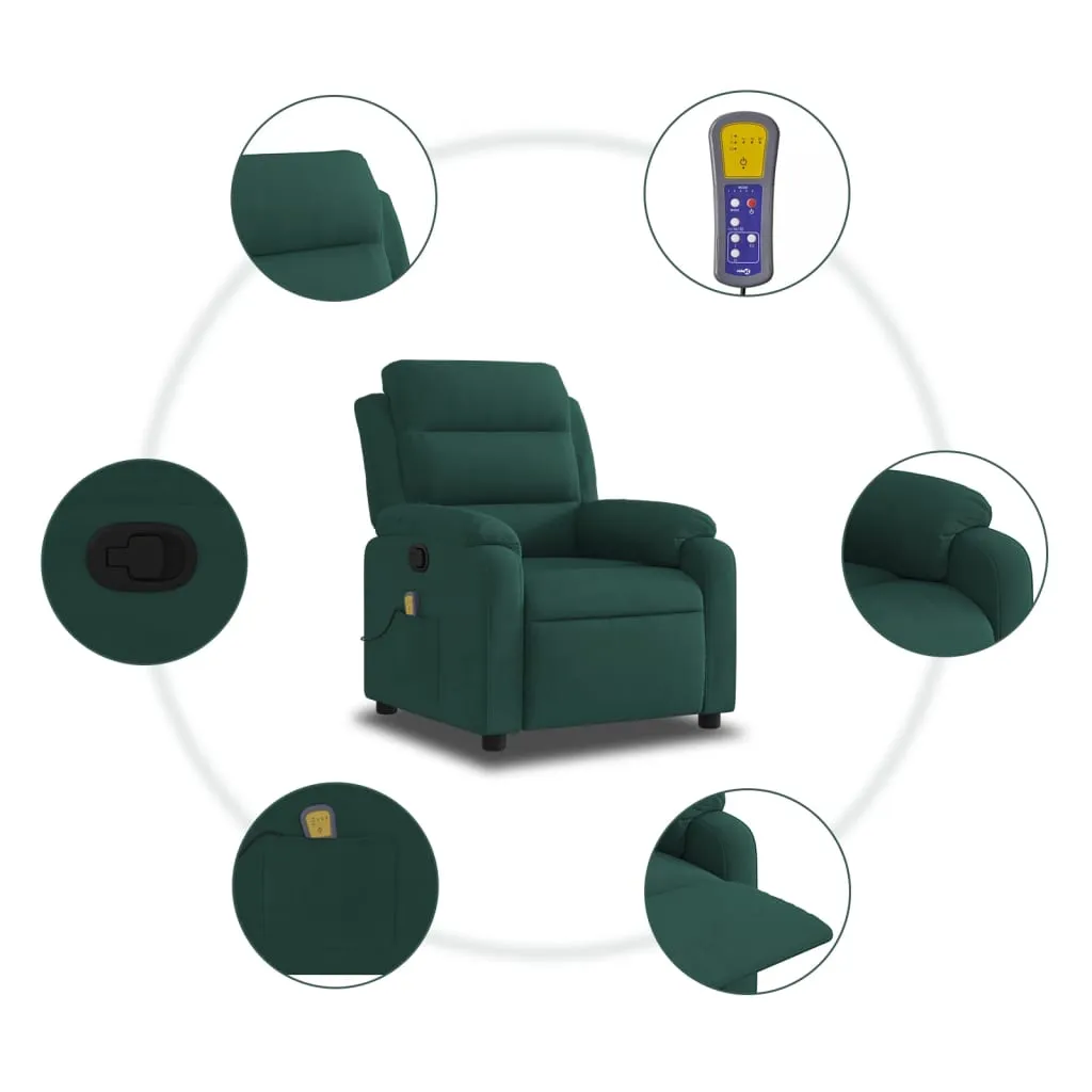 Massage Recliner Chair Dark Green Velvet