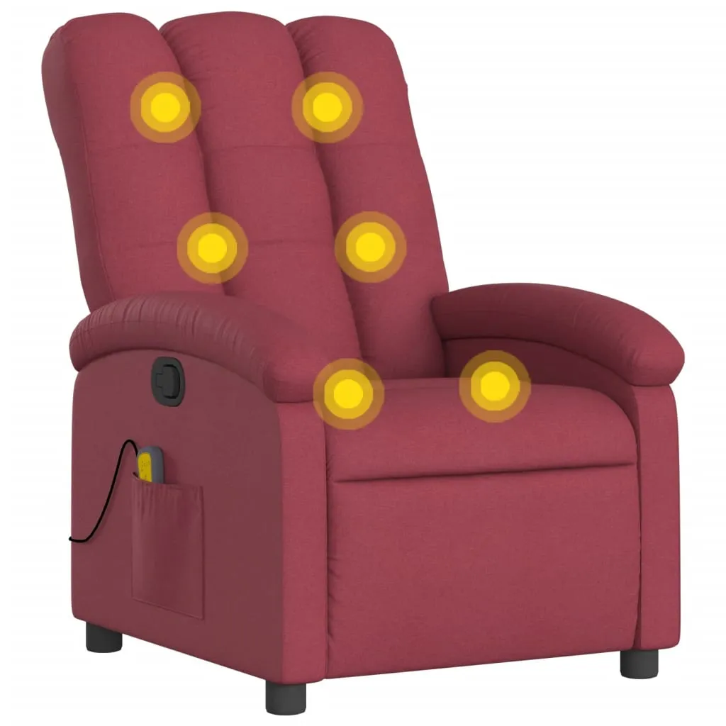 Massage Recliner Chair Wine Red Fabric