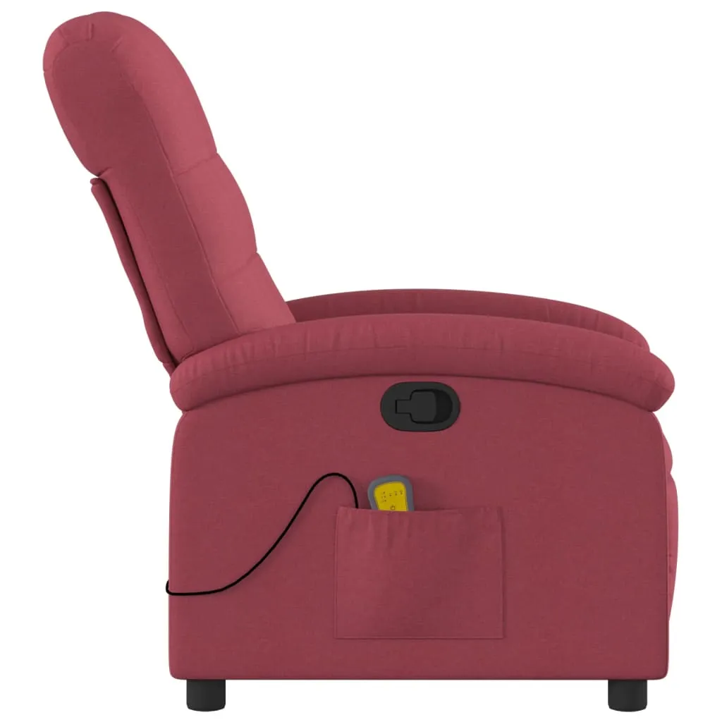 Massage Recliner Chair Wine Red Fabric
