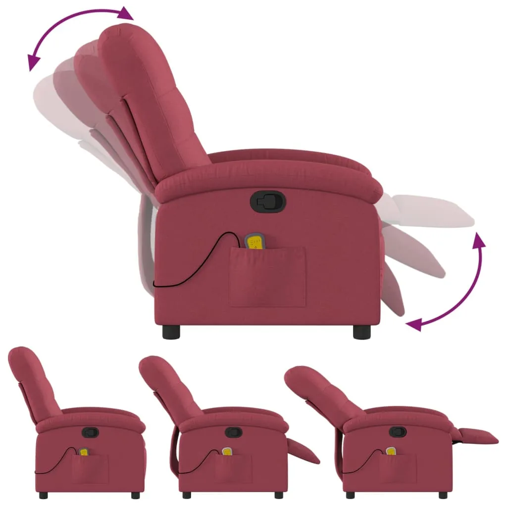 Massage Recliner Chair Wine Red Fabric