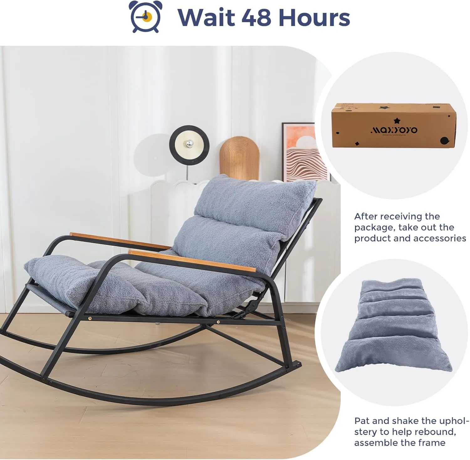 MAXYOYO Rocking Chair with Adjustable Backrest, Extra-Wide Teddy Upholstered Gliding Chair Boucle Reclining Chair, Modern Accent Chair for Living Room Nursery Bedroom Outdoor, Grey
