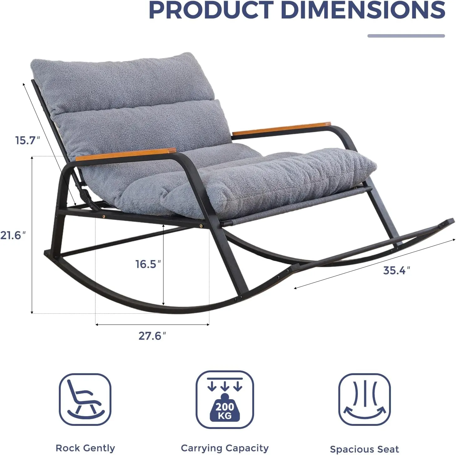 MAXYOYO Rocking Chair with Adjustable Backrest, Extra-Wide Teddy Upholstered Gliding Chair Boucle Reclining Chair, Modern Accent Chair for Living Room Nursery Bedroom Outdoor, Grey