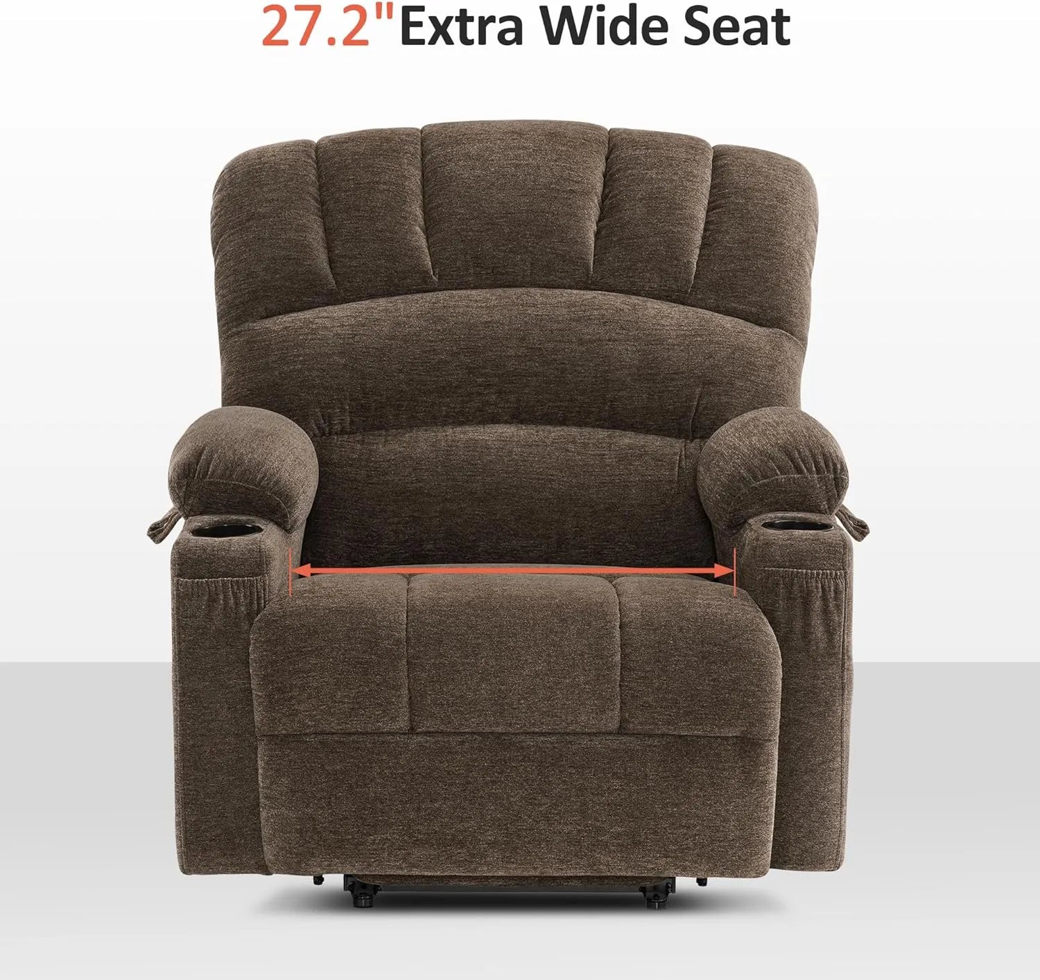 MCombo Large Power Lift Recliner Chair Sofa with Massage and Heat for Big Elderly People, USB Ports, Side Pockets, Fabric R7092 (Coffee, Large-Wide)