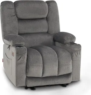 MCombo Large Power Recliner Chair with Heat and Vibration, USB Ports, Cup Holders, Electric Reclining for Living Room PR670 (Gray Large 25.5" Seat Width)