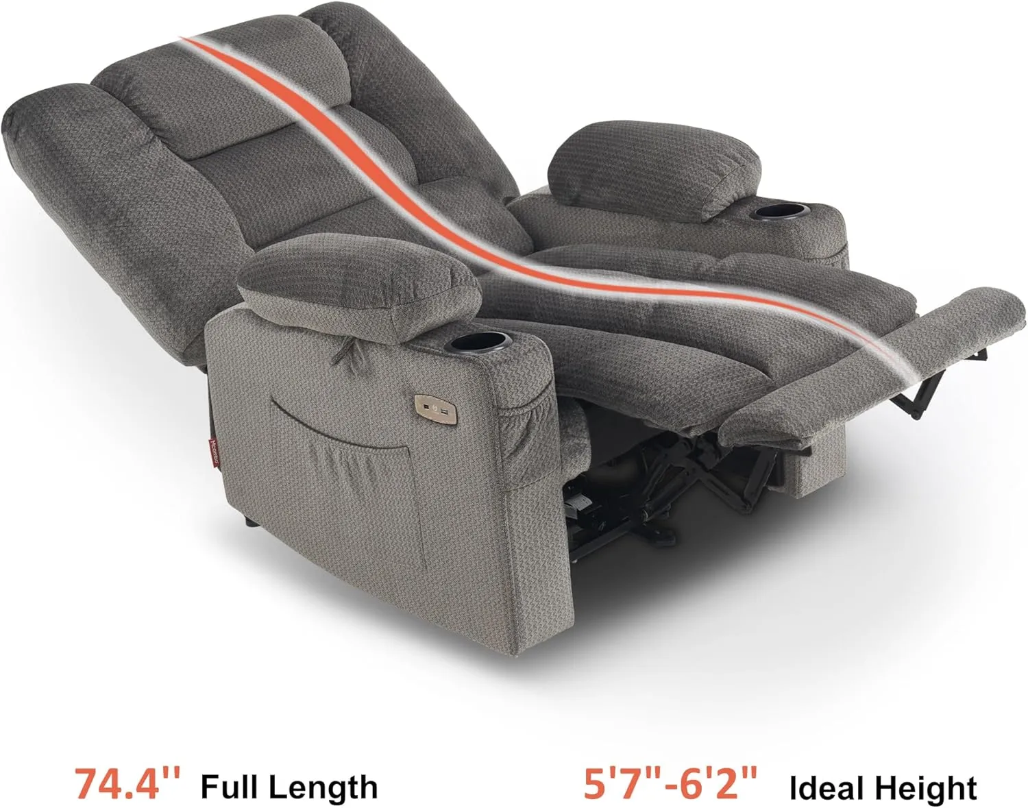 MCombo Large Power Recliner Chair with Heat and Vibration, USB Ports, Cup Holders, Electric Reclining for Living Room PR670 (Gray Large 25.5" Seat Width)