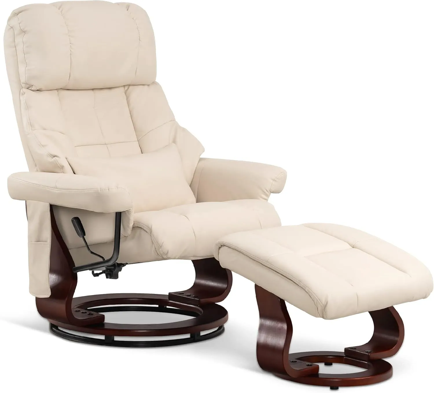 MCombo Manual Swivel Recliner with Ottoman, Reclining Chair with Vibration Massage for Small Spaces, Living Room, Office, Faux Leather 9068 (Cream White)