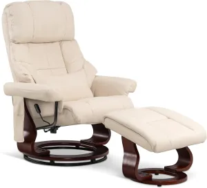 MCombo Manual Swivel Recliner with Ottoman, Reclining Chair with Vibration Massage for Small Spaces, Living Room, Office, Faux Leather 9068 (Cream White)