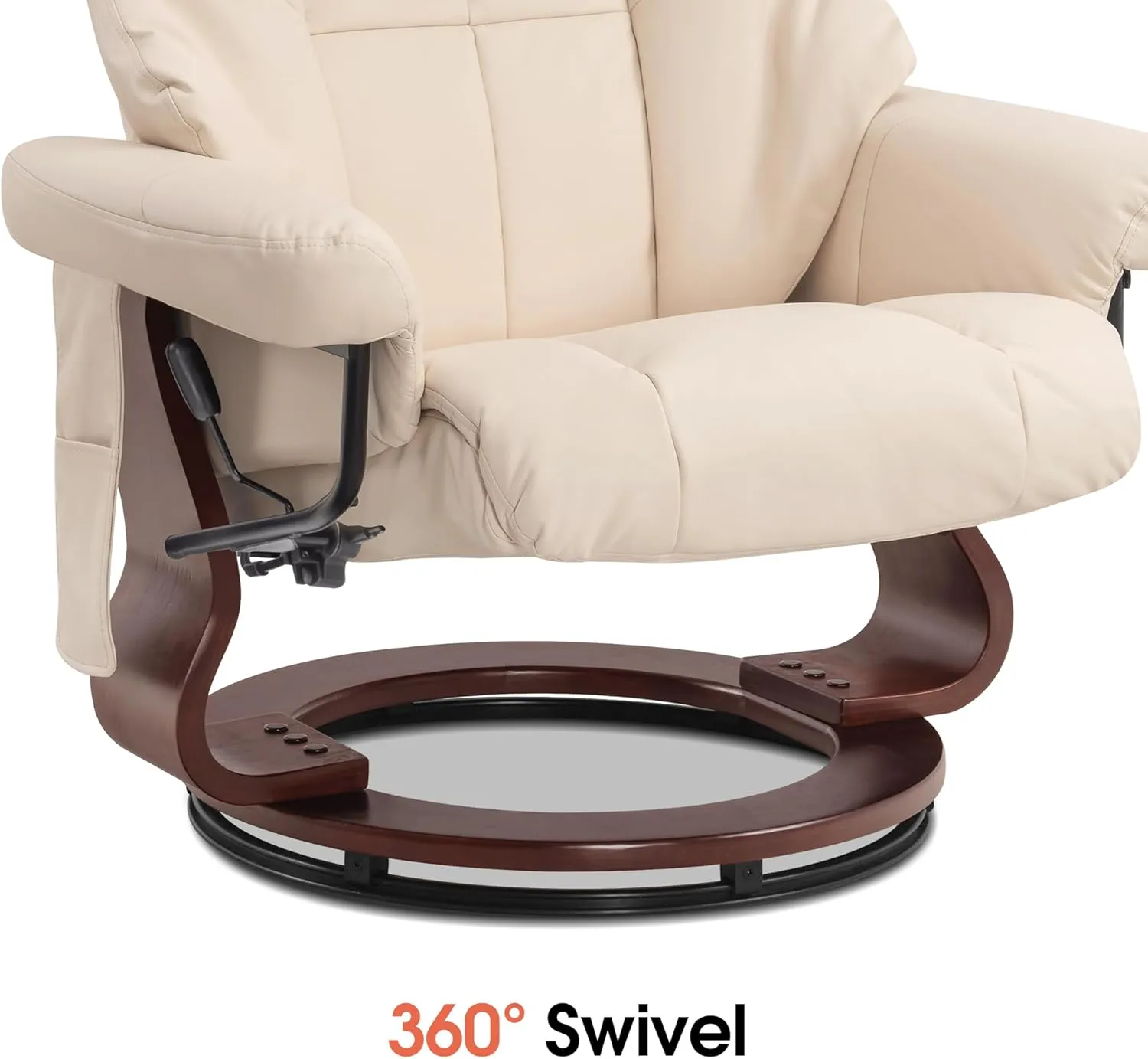 MCombo Manual Swivel Recliner with Ottoman, Reclining Chair with Vibration Massage for Small Spaces, Living Room, Office, Faux Leather 9068 (Cream White)