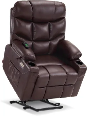MCombo Power Lift Recliner Chair, 2 Cup Holders, USB Ports for Elderly People, Faux Leather 7287 (Dark Brown, Medium-Regular)