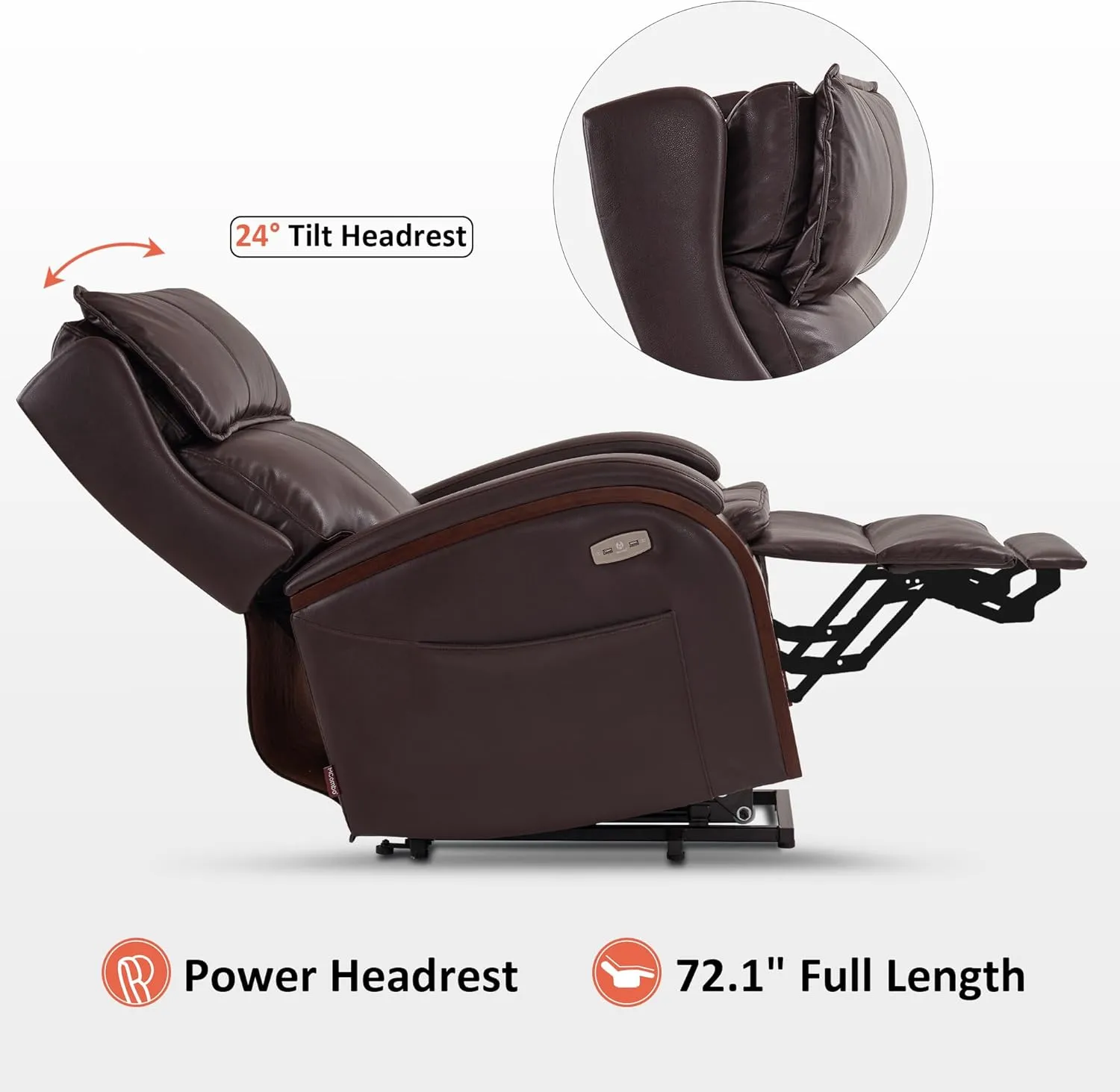 MCombo Power Lift Recliner Chair Sofa with Massage and Heat, Adjustable Headrest for Elderly People, Solid Wood Armrest, USB Ports, Side Pockets, Faux Leather 7917 (Dark Brown, Medium)