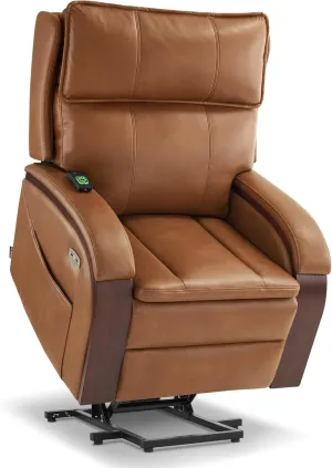 MCombo Power Lift Recliner Chair Sofa with Massage and Heat, Adjustable Headrest for Elderly People, Solid Wood Armrest, USB Ports, Side Pockets, Faux Leather 7917 (Tawny, Medium)