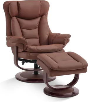 MCombo Swivel Recliner with Ottoman, Reclining Chair with Adjustable Back, Faux Leather Upholstered Lounge Chair for Living Room Bedroom Office 4651 (Brown)