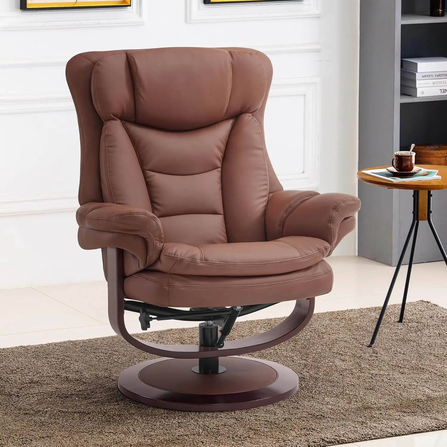MCombo Swivel Recliner with Ottoman, Reclining Chair with Adjustable Back, Faux Leather Upholstered Lounge Chair for Living Room Bedroom Office 4651 (Brown)