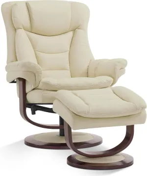 MCombo Swivel Recliner with Ottoman, Reclining Chair with Adjustable Back, Faux Leather Upholstered Lounge Chair for Living Room Bedroom Office 4651 (Cream White)