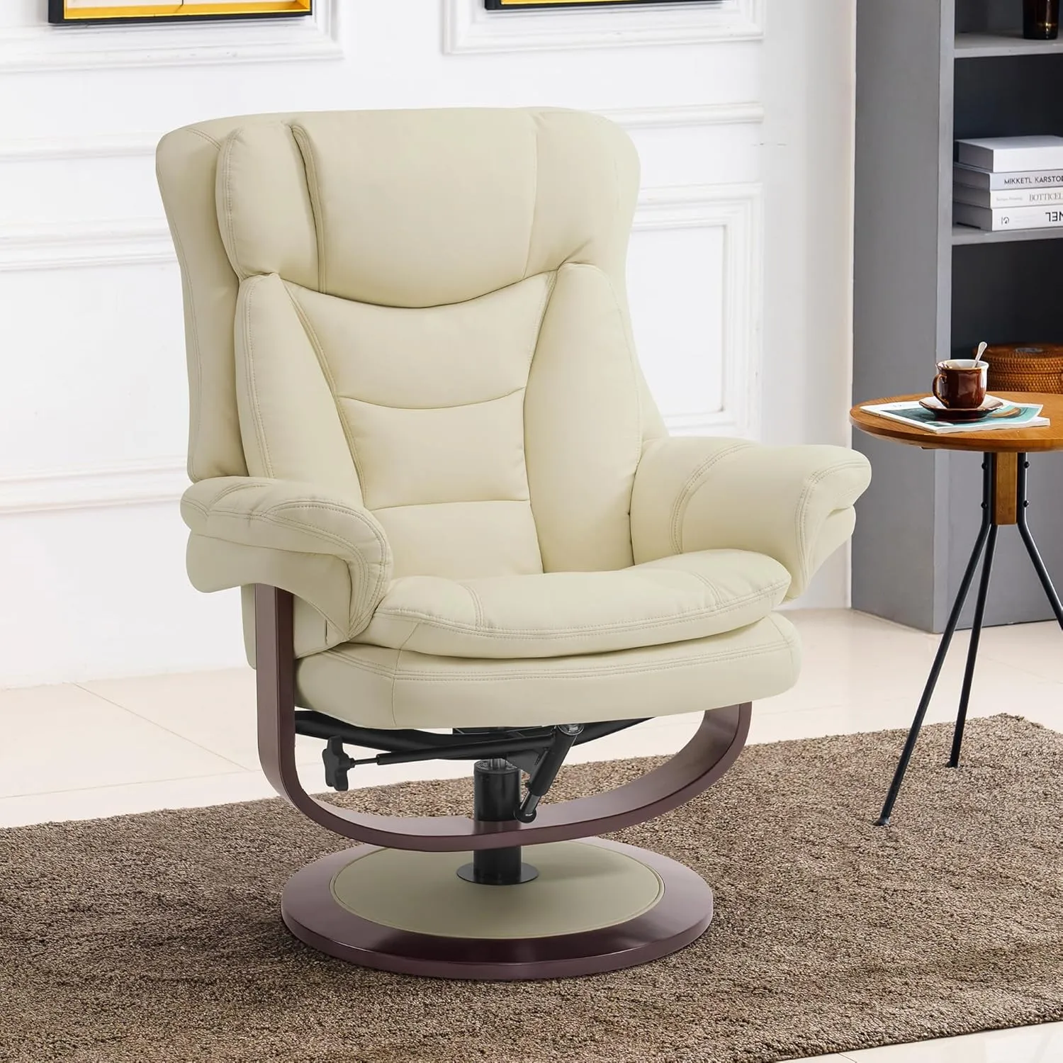 MCombo Swivel Recliner with Ottoman, Reclining Chair with Adjustable Back, Faux Leather Upholstered Lounge Chair for Living Room Bedroom Office 4651 (Cream White)