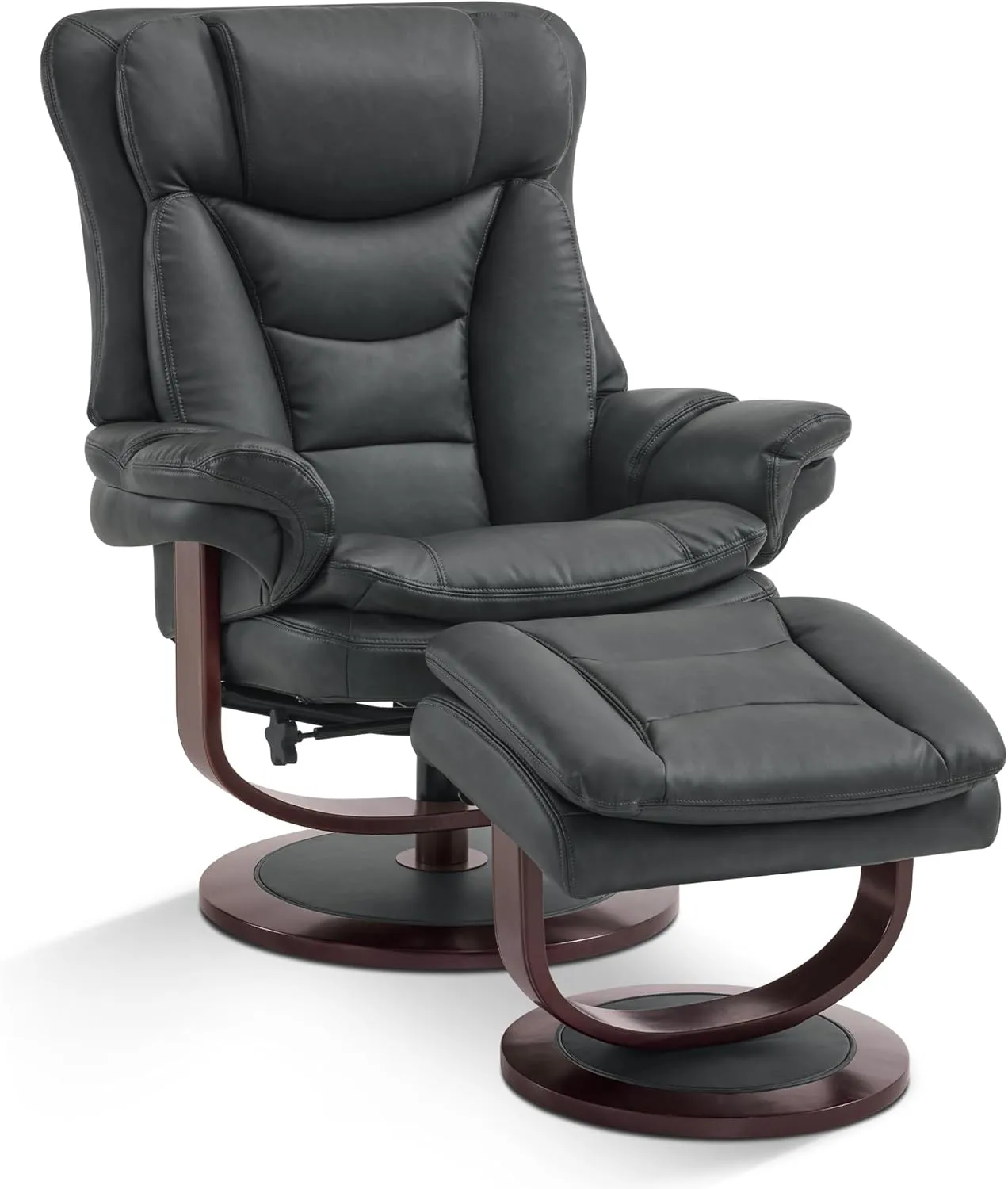 MCombo Swivel Recliner with Ottoman, Reclining Chair with Adjustable Back, Faux Leather Upholstered Lounge Chair for Living Room Bedroom Office 4651 (Dark Grey)