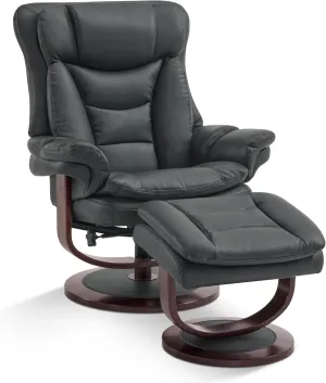 MCombo Swivel Recliner with Ottoman, Reclining Chair with Adjustable Back, Faux Leather Upholstered Lounge Chair for Living Room Bedroom Office 4651 (Dark Grey)