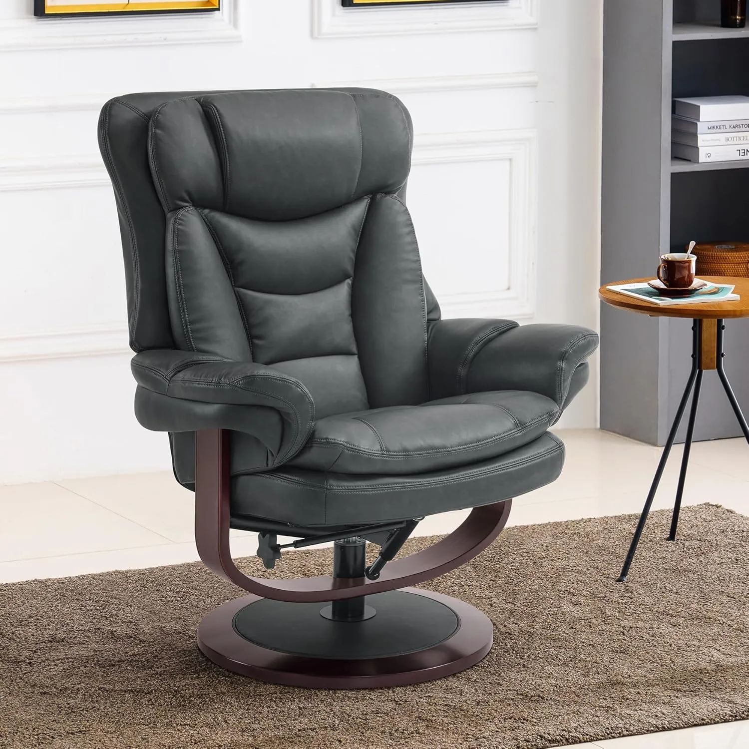 MCombo Swivel Recliner with Ottoman, Reclining Chair with Adjustable Back, Faux Leather Upholstered Lounge Chair for Living Room Bedroom Office 4651 (Dark Grey)