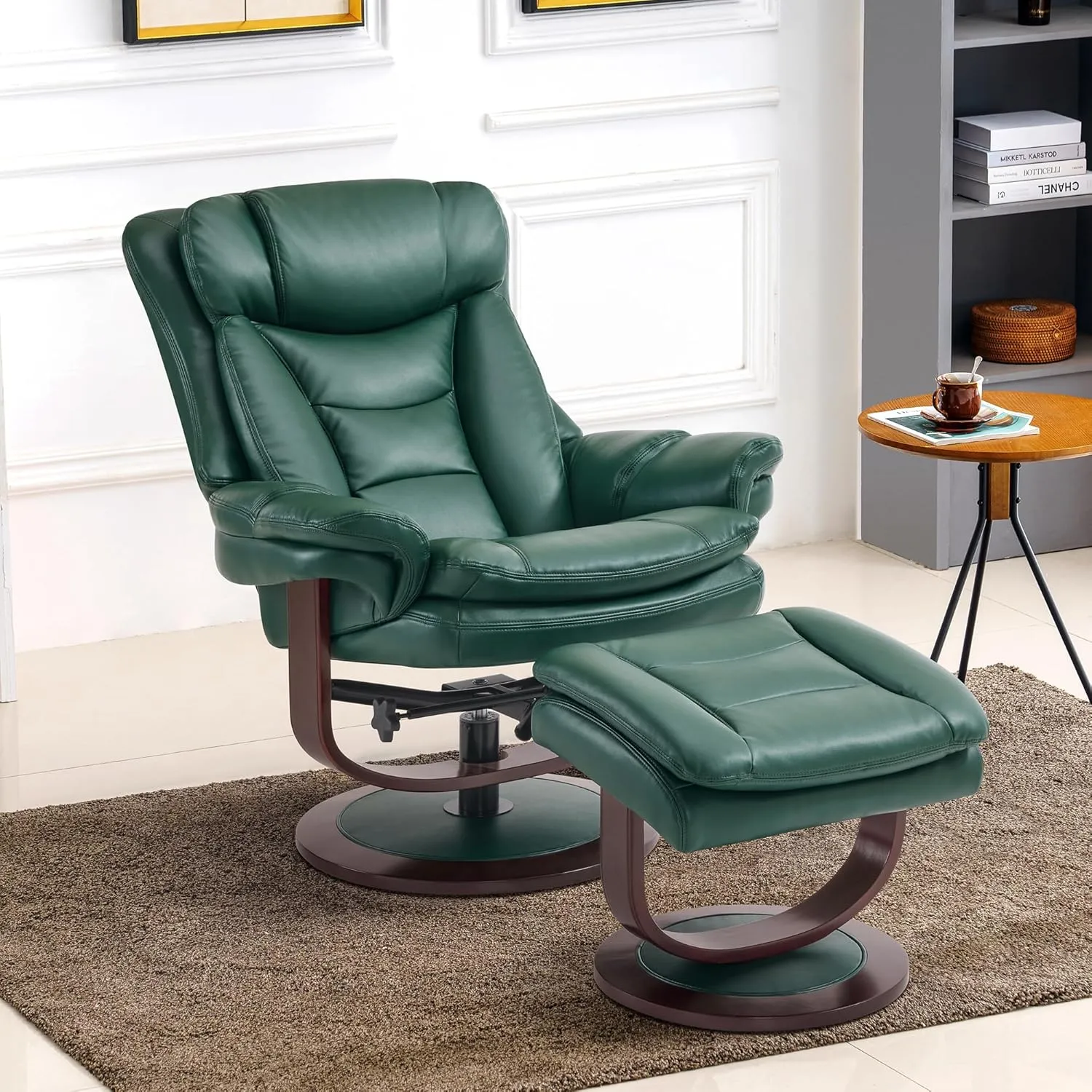 MCombo Swivel Recliner with Ottoman, Reclining Chair with Adjustable Back, Faux Leather Upholstered Lounge Chair for Living Room Bedroom Office 4651 (Green)