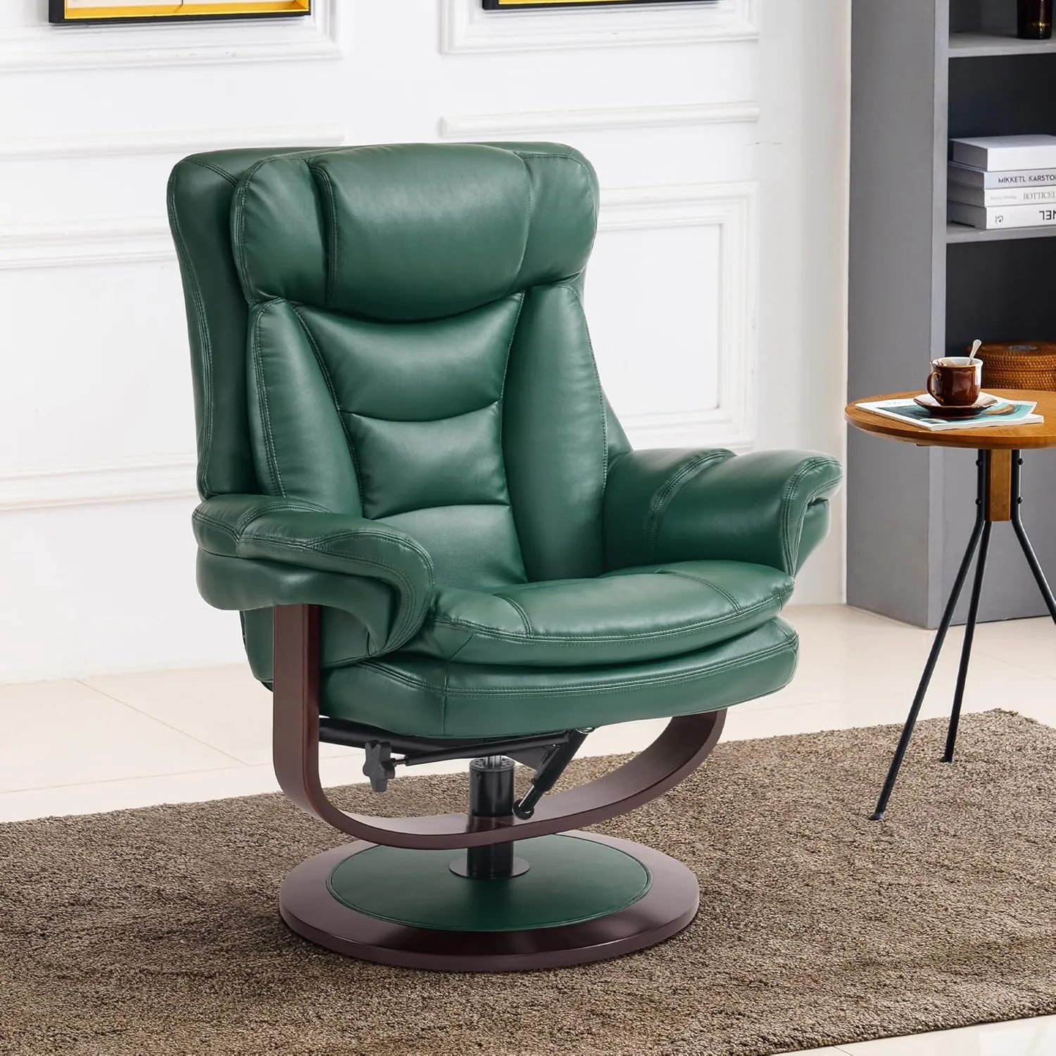 MCombo Swivel Recliner with Ottoman, Reclining Chair with Adjustable Back, Faux Leather Upholstered Lounge Chair for Living Room Bedroom Office 4651 (Green)