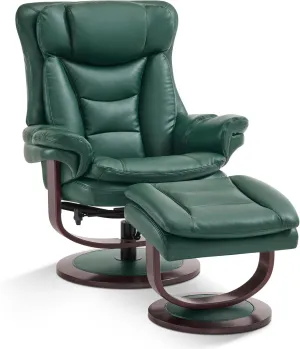 MCombo Swivel Recliner with Ottoman, Reclining Chair with Adjustable Back, Faux Leather Upholstered Lounge Chair for Living Room Bedroom Office 4651 (Green)