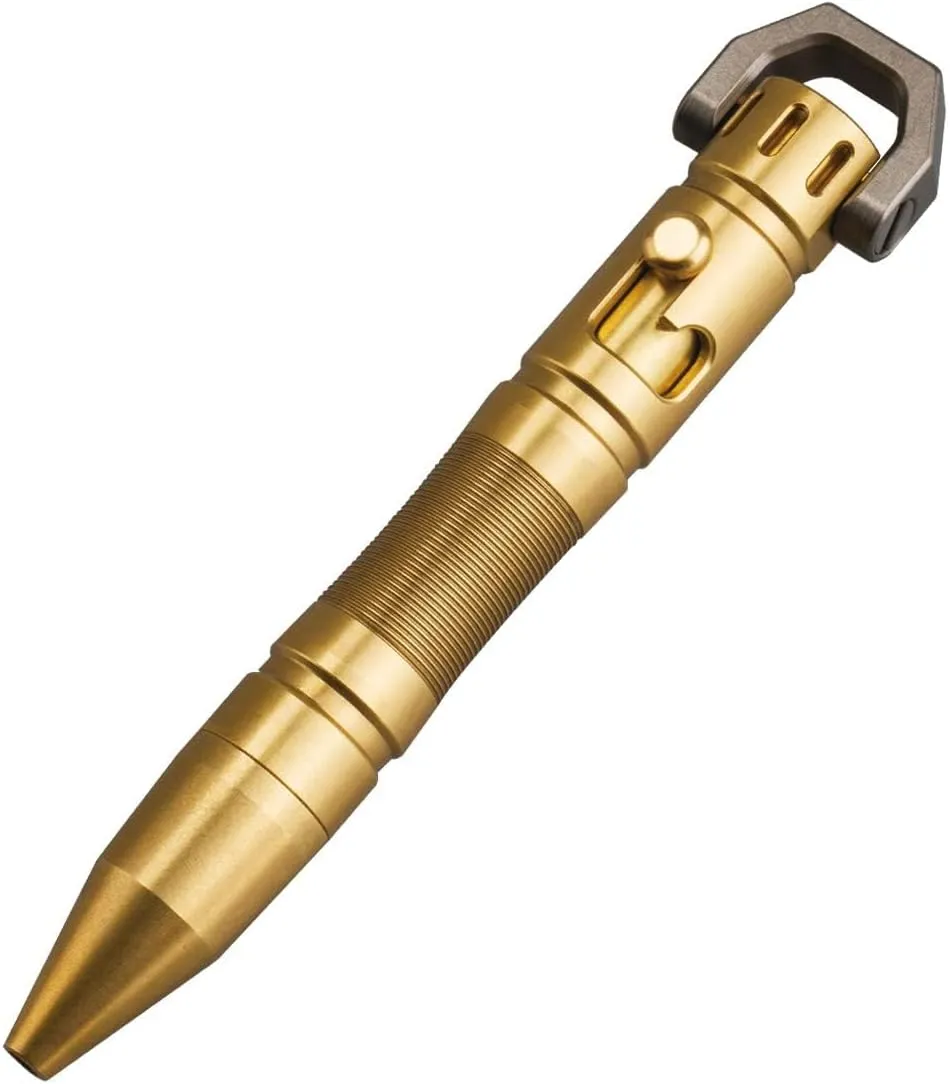 MecArmy TPX8 Mini Bolt Action Tactical Pen, Keychain Tactical Pen with 1 D Key Ring for Daily Carry, Small EDC Pen with Anti-Slip Grip Replaceable Refill for Work Travel, Ideal Gift (Brass)