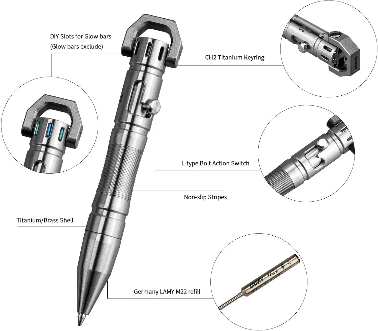 MecArmy TPX8 Mini Bolt Action Tactical Pen, Keychain Tactical Pen with 1 D Key Ring for Daily Carry, Small EDC Pen with Anti-Slip Grip Replaceable Refill for Work Travel, Ideal Gift (Brass)
