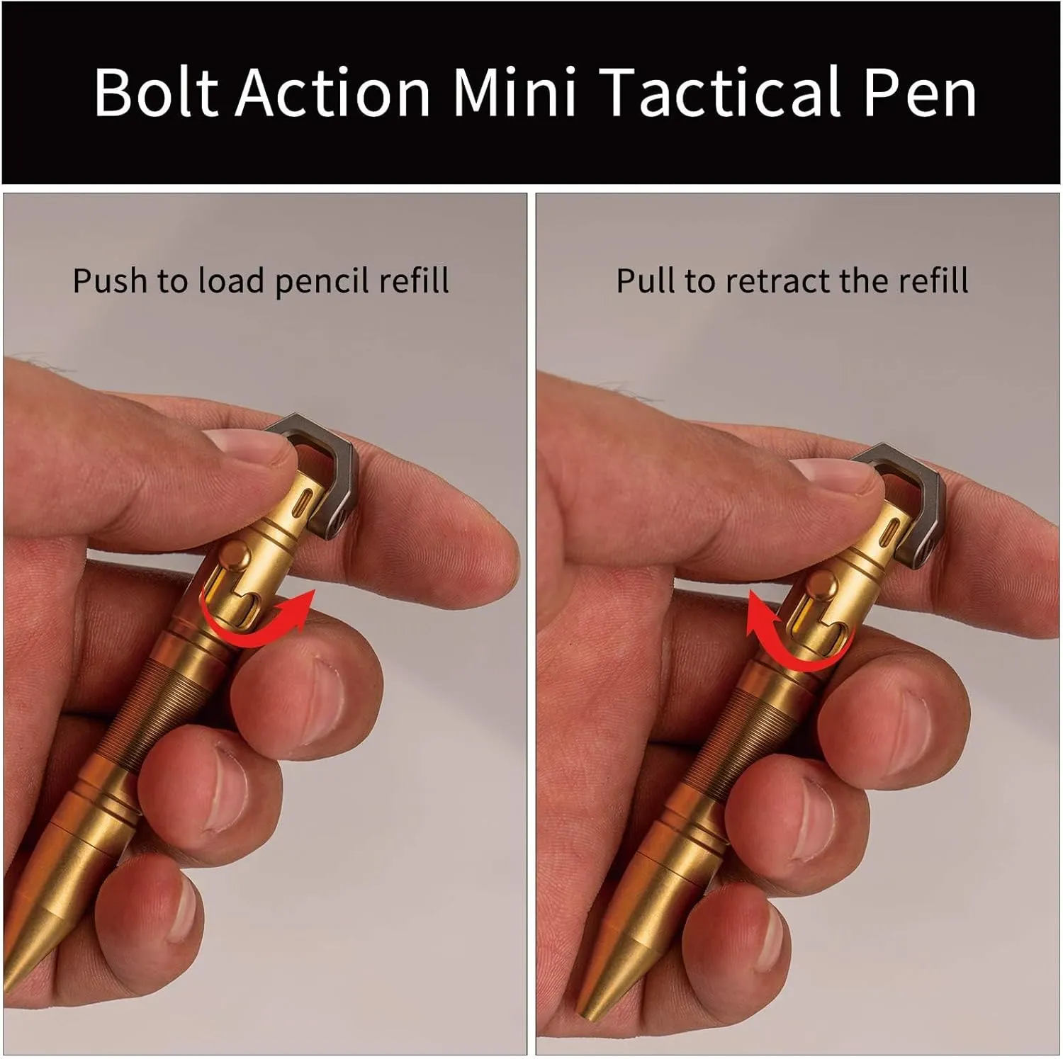 MecArmy TPX8 Mini Bolt Action Tactical Pen, Keychain Tactical Pen with 1 D Key Ring for Daily Carry, Small EDC Pen with Anti-Slip Grip Replaceable Refill for Work Travel, Ideal Gift (Brass)