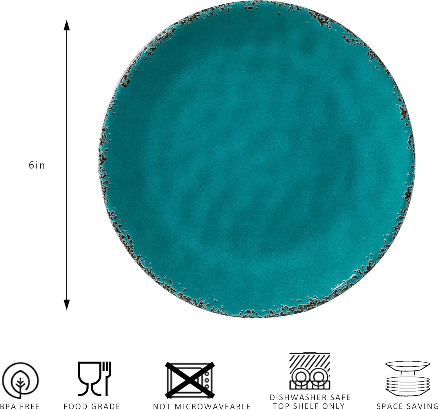 Melamine Dessert Plate, 6 inch Small Dinner Plates, Set of 8, Vintage Appetizer Plate Serving Dishes, Small Serving Plates Party Plates for Fruit Snack Side Dishes, Teal