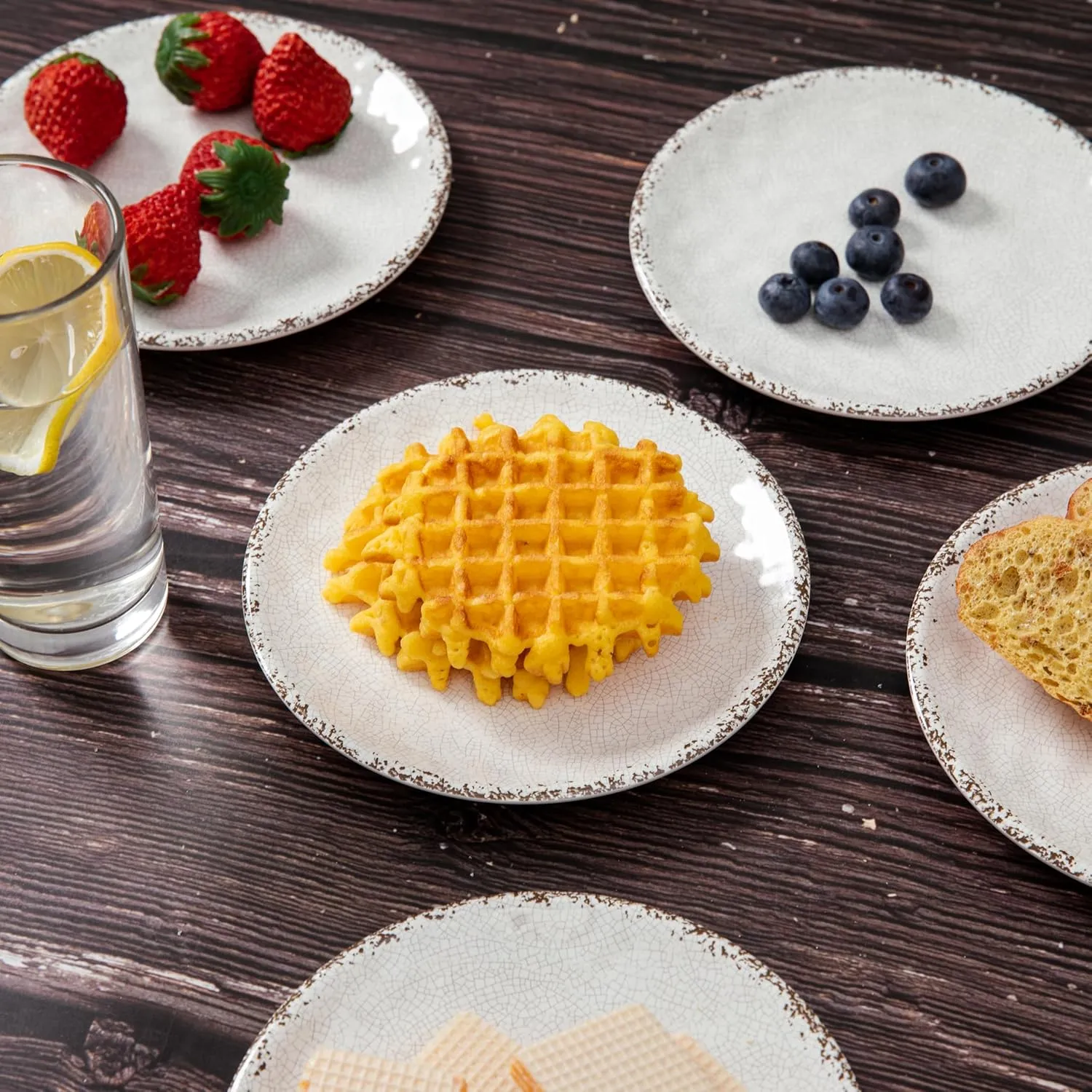 Melamine Dessert Plate, 6 inch Small Dinner Plates, Set of 8, Vintage Appetizer Plate Serving Dishes, Small Serving Plates Party Plates for Fruit Snack Side Dishes, Teal