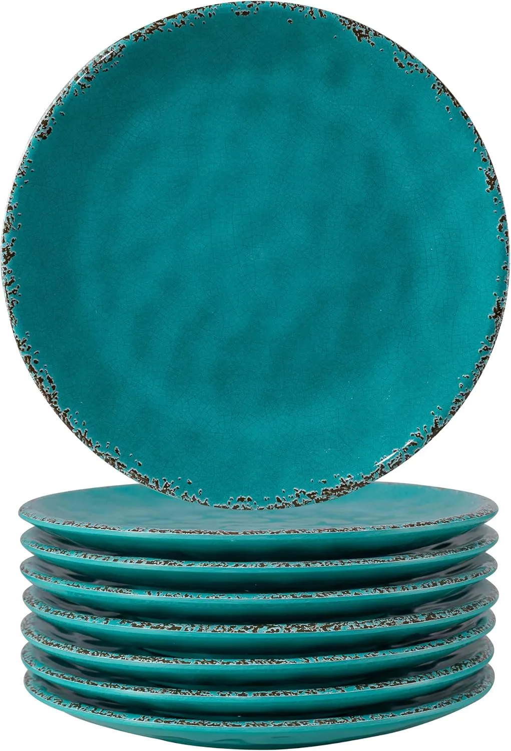 Melamine Dessert Plate, 6 inch Small Dinner Plates, Set of 8, Vintage Appetizer Plate Serving Dishes, Small Serving Plates Party Plates for Fruit Snack Side Dishes, Teal