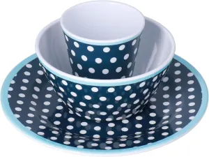 Melamine Dinnerware Set of 3 Pcs Bowl Cup Set Non Breakable Salad Tableware for Family Camping and Outdoor Dining (dark blue dots)