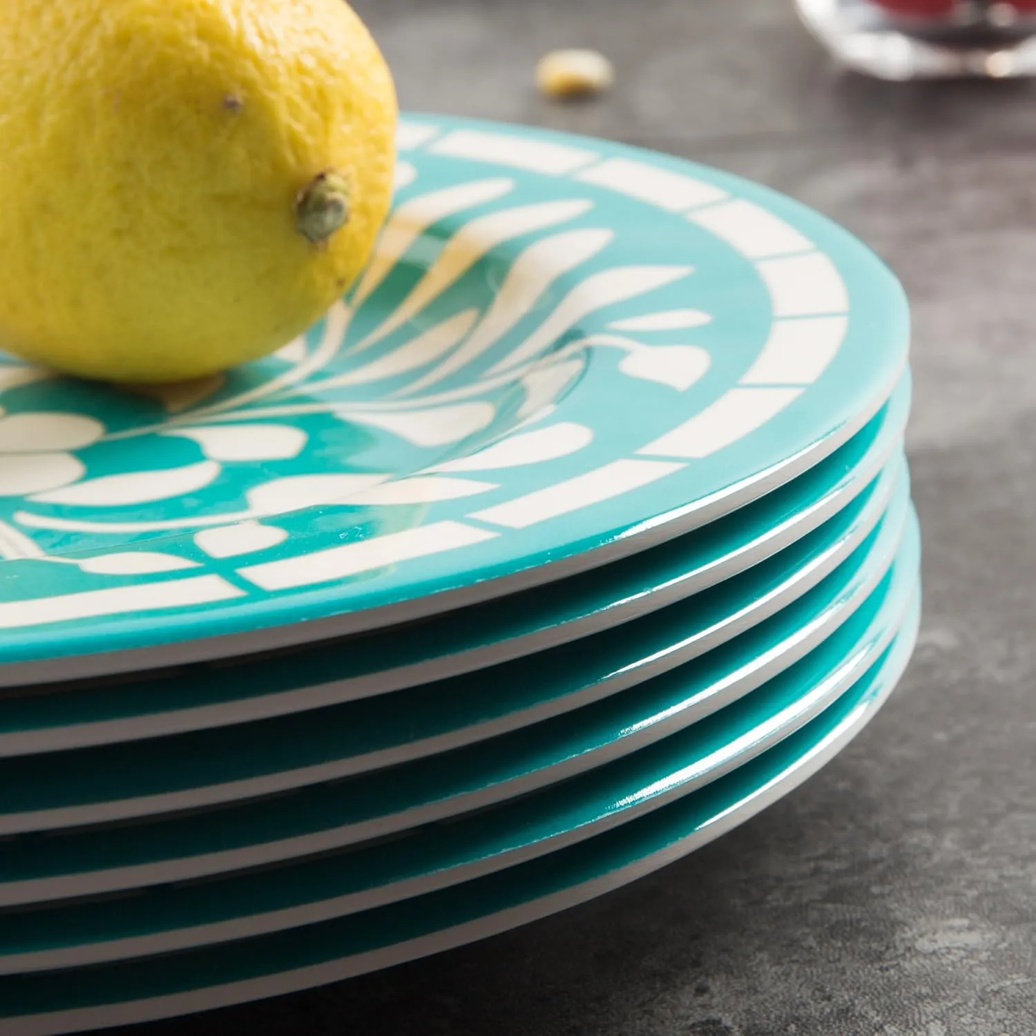 Melamine Dinnerware Sets -12 Piece Plates and Bowls Set for Indoor and Outdoor Use, Lightweight,Teal color,Green