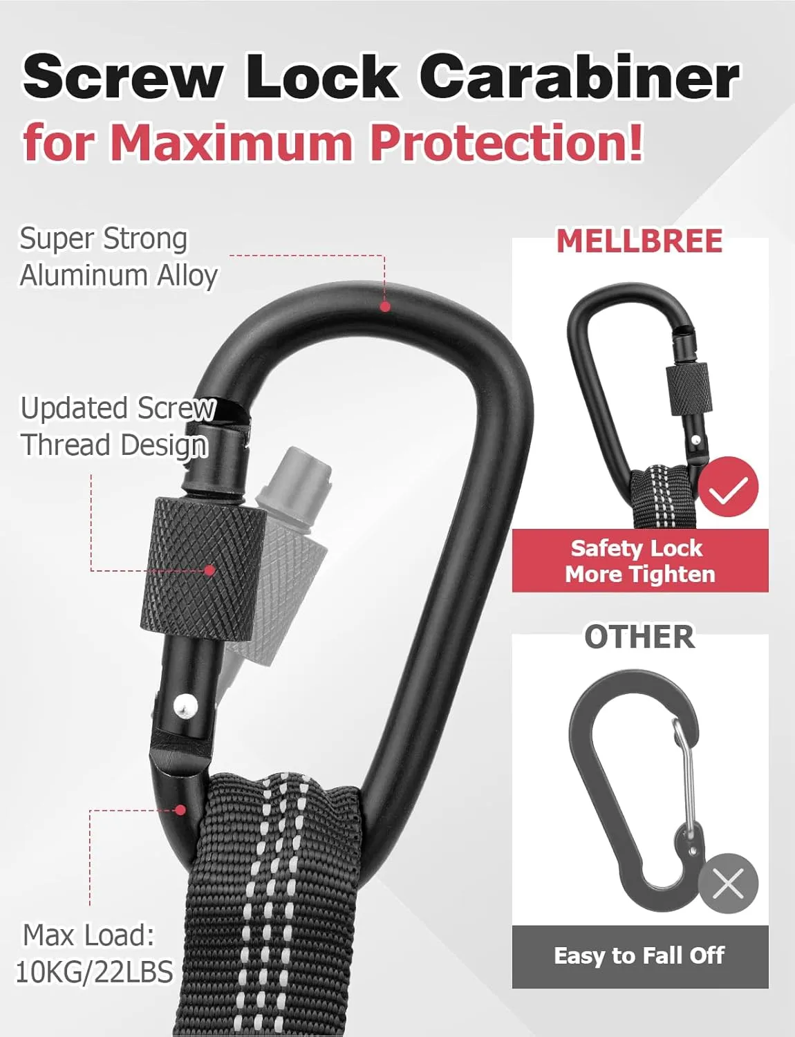 Mellbree Tool Lanyard, 10KG/22LBS Tool Tether with Screw Lock Carabiner Clip for Hand Tools Stretch Strap Safety Tool Tether Lanyard Tools Leash
