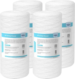 Membrane Solutions 5 Micron 10"x4.5" String Wound Whole House Water Filter Replacement Cartridge Universal Sediment Filters for Well Water - 4 Pack