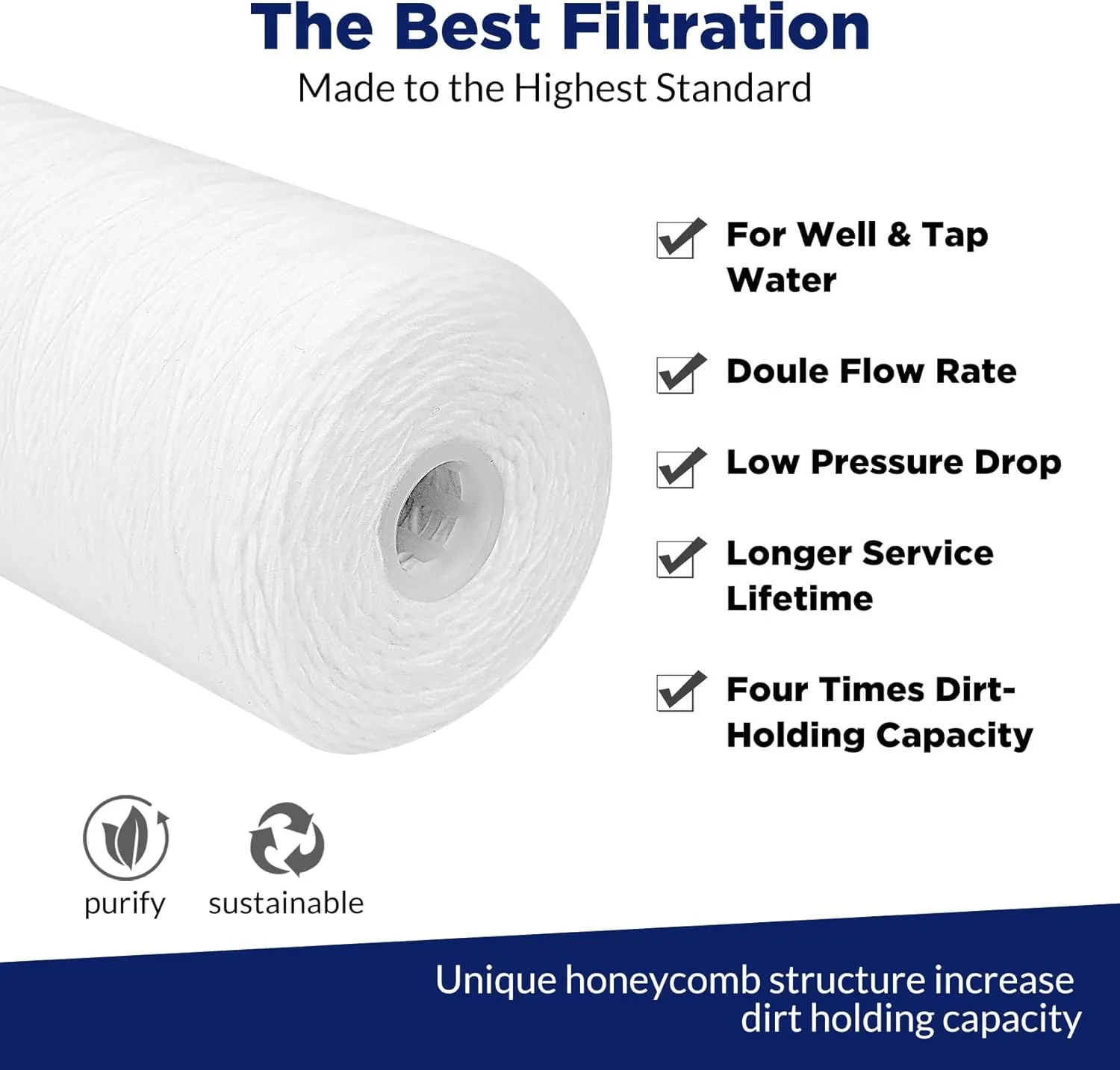 Membrane Solutions 5 Micron 10"x4.5" String Wound Whole House Water Filter Replacement Cartridge Universal Sediment Filters for Well Water - 4 Pack