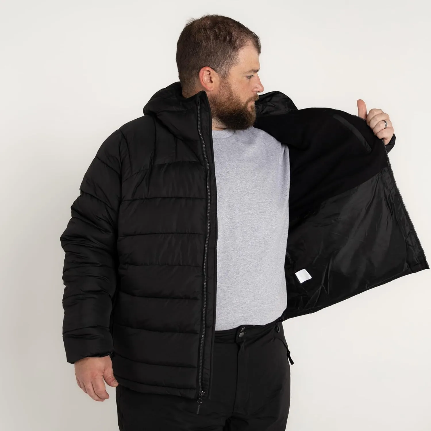 Mens Big 2XL-7XL Synthetic Down Powderhorn Hooded Winter Coat Jacket